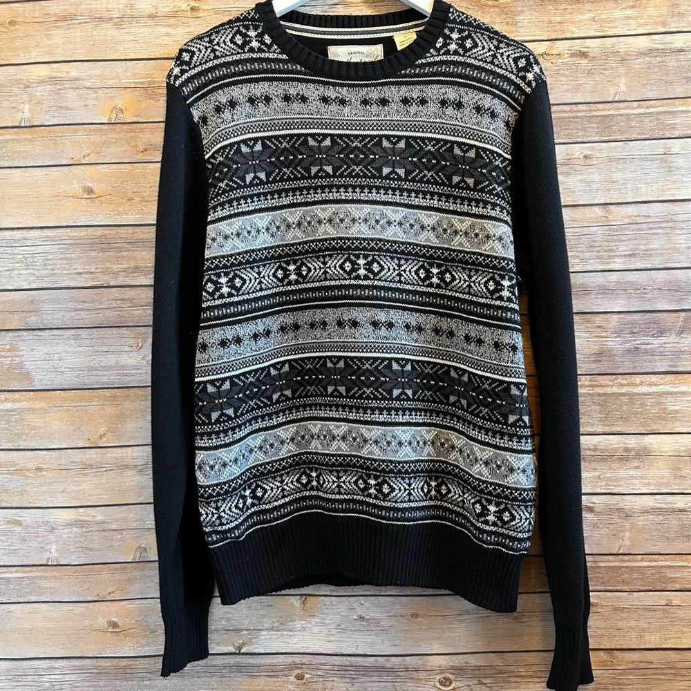 Weatherproof Vintage Black Gray Crewneck Holiday Pullover Sweater Sz Medium NWOT